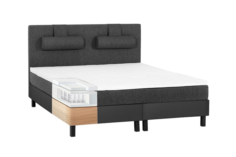 Komplett Sengepakke Olivia 160x200 Glatt Gavl Svart/Grå/PU - Memory Nakkepute Liten - Møbler - Senger - Kontinentalsenger