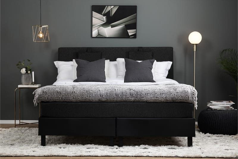 Komplett Sengepakke Olivia 160x200 Glatt Gavl Svart/Grå/PU - Memory Nakkepute Liten - Møbler - Senger - Kontinentalsenger