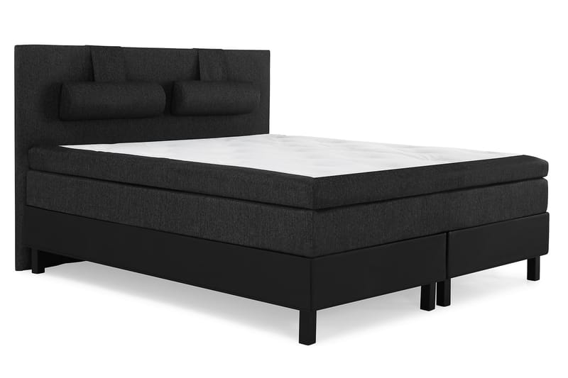Komplett Sengepakke Olivia 160x200 Glatt Gavl Svart/Grå/PU - Memory Nakkepute Stor - Møbler - Senger - Kontinentalsenger
