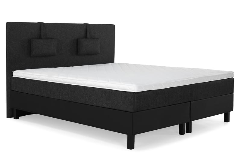 Komplett Sengepakke Olivia 160x200 Glatt Gavl Svart/Grå/PU - Skum Nakkepute Liten - Møbler - Senger - Kontinentalsenger