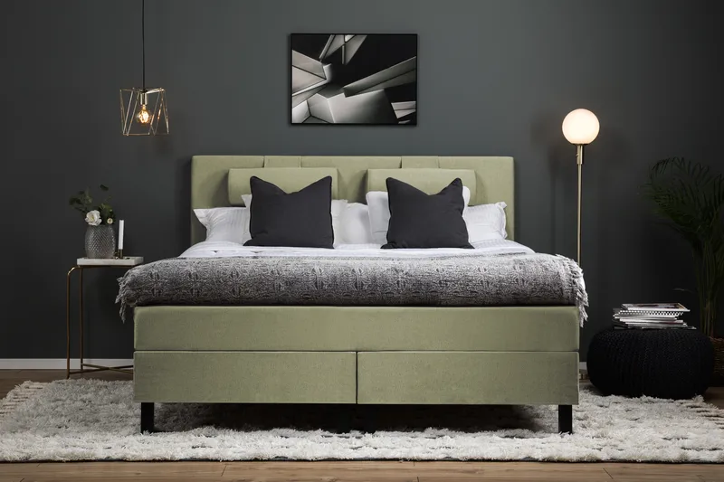 Komplett Sengepakke Olivia 160x200 Glatt Sengegavl Grønn - Memory Nakkepute Stor - Møbler - Senger - Kontinentalsenger