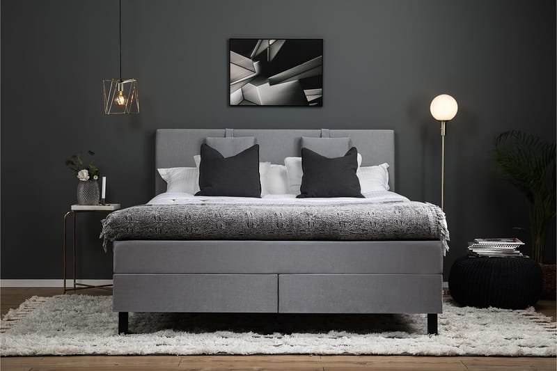 Komplett Sengepakke Olivia 160x200 Glatt Sengegavl Mellomgrå - Skum Nakkepute Liten - Møbler - Senger - Kontinentalsenger