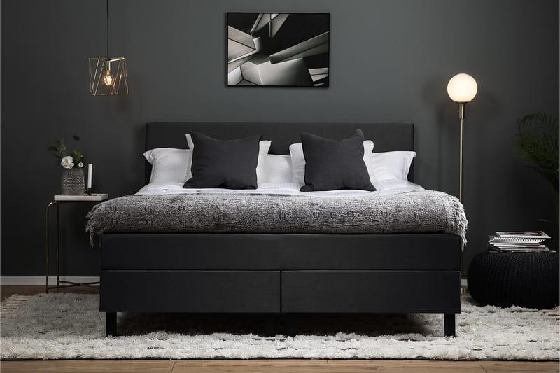 Komplett Sengepakke Olivia 160x200 Glatt Sengegavl Svart/Grå - Lateks - Møbler - Senger - Kontinentalsenger