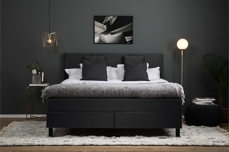 Komplett Sengepakke Olivia 160x200 Glatt Sengegavl Svart/Grå - Memory Nakkepute Liten - Møbler - Senger - Kontinentalsenger