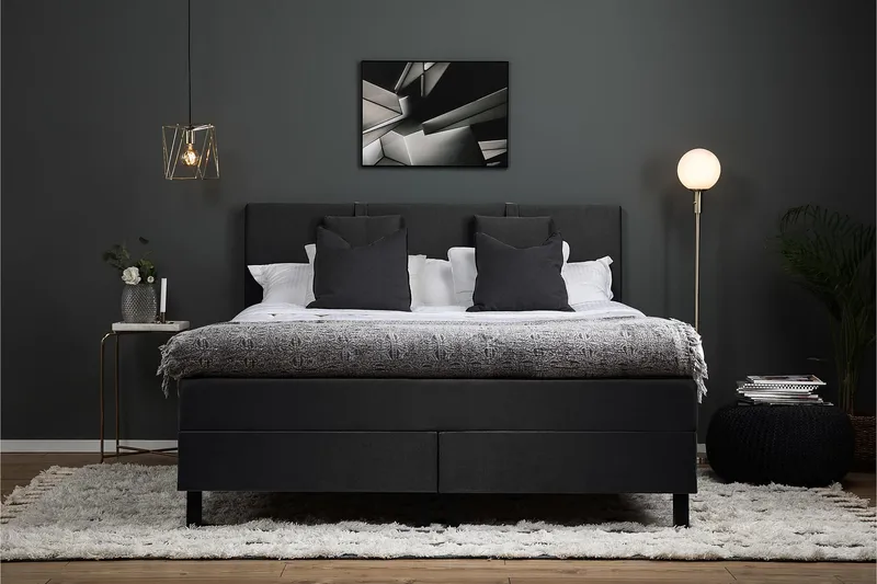 Komplett Sengepakke Olivia 160x200 Glatt Sengegavl Svart/Grå - Polyeter Nakkepute Liten - Møbler - Senger - Kontinentalsenger