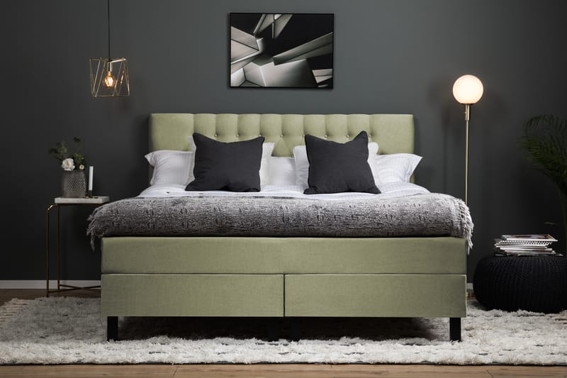 Komplett Sengepakke Olivia 180x200 Diamant Sengegavl Grønn - Polyeter - Møbler - Senger - Kontinentalsenger