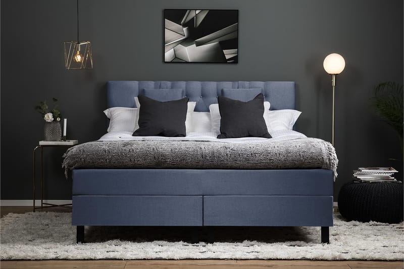 Komplett Sengepakke Olivia 180x200 Diamant Sengegavl Mørkebl - Memory Nakkepute Liten - Møbler - Senger - Kontinentalsenger