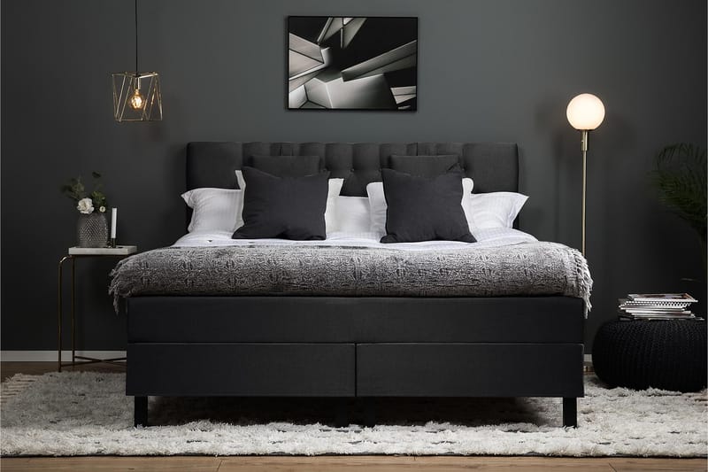 Komplett Sengepakke Olivia 180x200 Diamant Sengegavl Svart/G - Memory Nakkepute Liten - Møbler - Senger - Kontinentalsenger