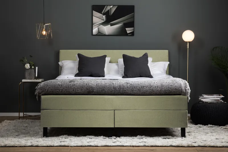 Komplett Sengepakke Olivia 180x200 Glatt Sengegavl Grønn - Polyeter - Møbler - Senger - Kontinentalsenger