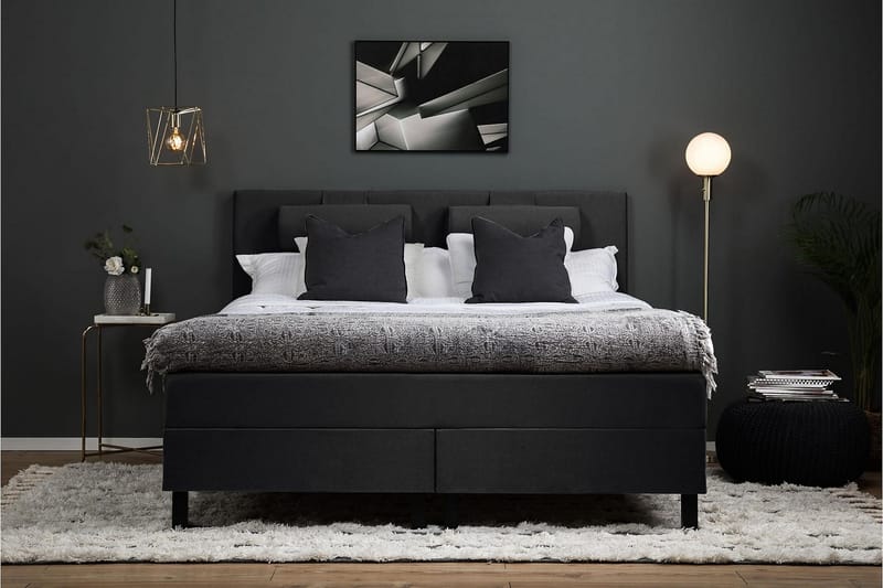 Komplett Sengepakke Olivia 180x200 Glatt Sengegavl Svart/Grå - Lateks Nakkepute Liten - Møbler - Senger - Kontinentalsenger