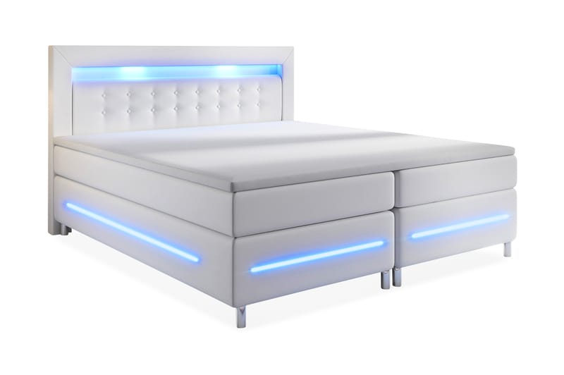 Komplett Sengepakke Pisa Lyx 160x200 LED Pikert Gavl Kunstlæ - Hvit - Møbler - Senger - Kontinentalsenger