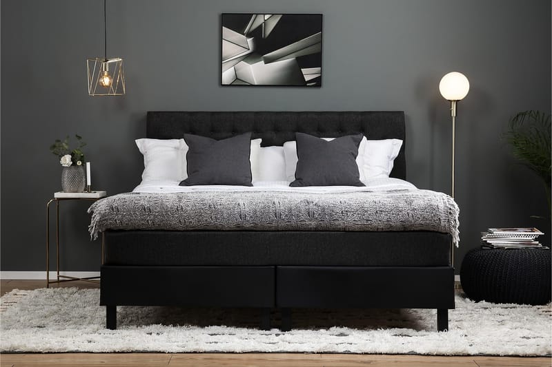 Komplett Sengepk. Olivia 160x200 Diamant Gavl Svart/Grå/PU - Memory - Møbler - Senger - Kontinentalsenger