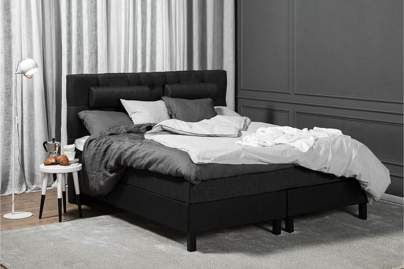 Komplett Sengpkt Olivia 180x200 Diamant Gavl Svart/Grå/PU - Memory Nakkepute Liten - Møbler - Senger - Kontinentalsenger