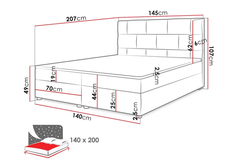 Kontinentalseng 140x200 cm - Svart - Kontinentalsenger