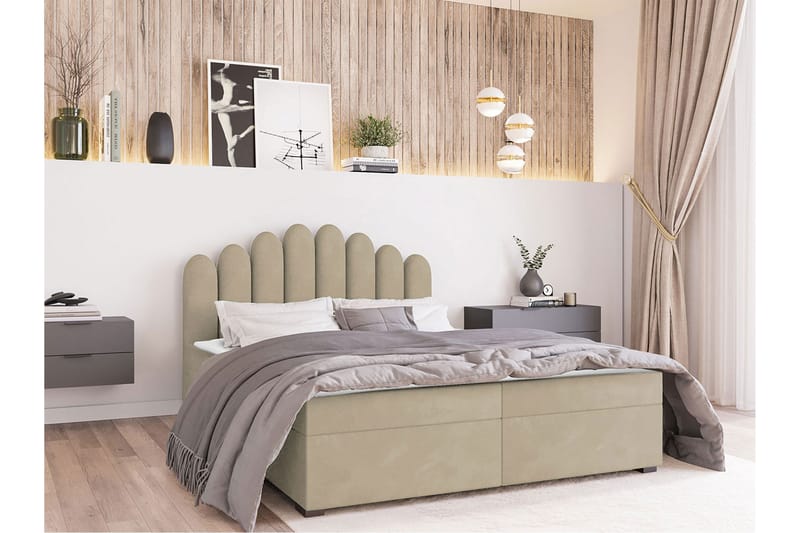Kontinentalseng Bangoralla 140x200 cm Medium - Fløyel/Beige - Møbler - Senger - Kontinentalsenger