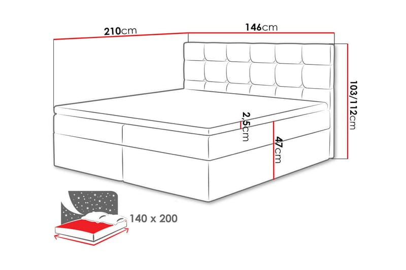 Kontinentalseng Bruvold 140x200 cm - Svart - Kontinentalsenger