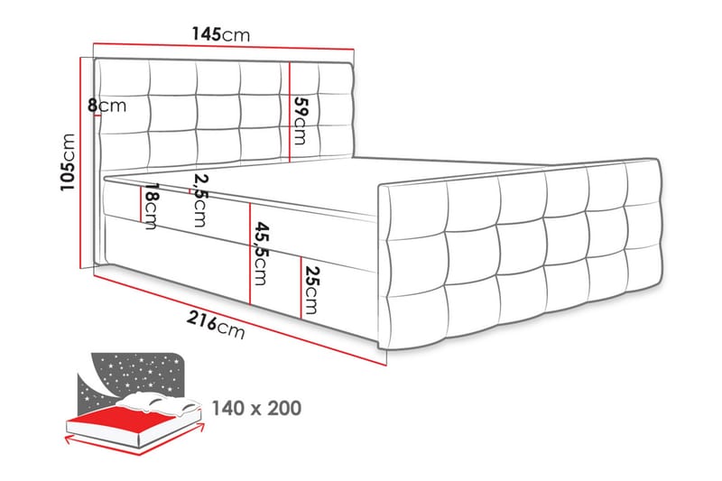 Kontinentalseng Cisy 140x200 cm med Sengegavl - Lysegrå - Møbler - Senger - Kontinentalsenger