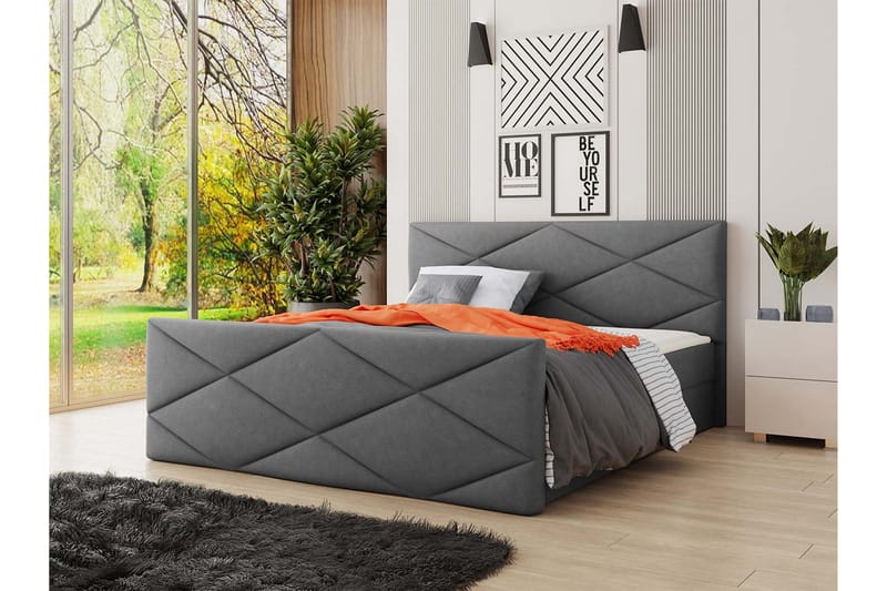 Kontinentalseng Dihel 140x200 cm med Sengegavl - Grå - Møbler - Senger - Kontinentalsenger
