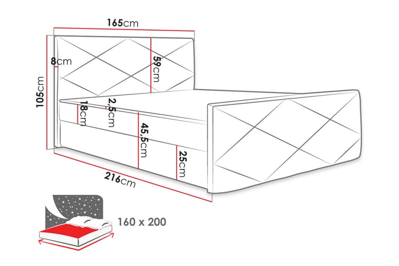 Kontinentalseng Dihel 160x200 cm med Sengegavl - Svart - Møbler - Senger - Kontinentalsenger