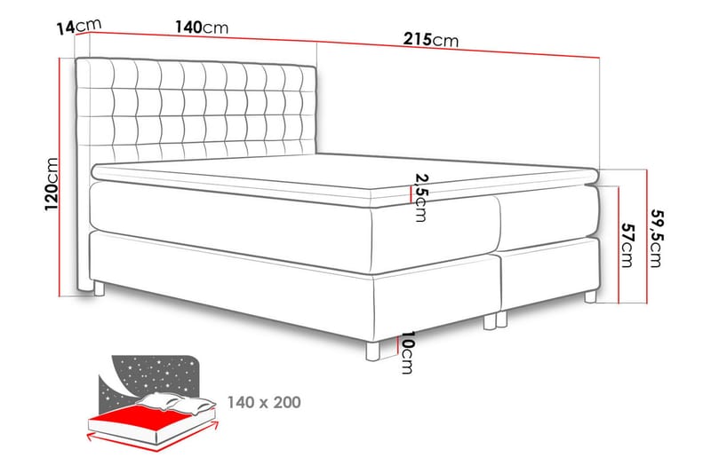 Kontinentalseng Forus 140x200 - Lysegrå - Kontinentalsenger