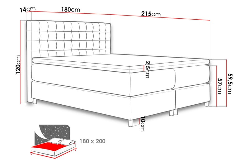 Kontinentalseng Forus 180x200 - Lysegrå - Kontinentalsenger