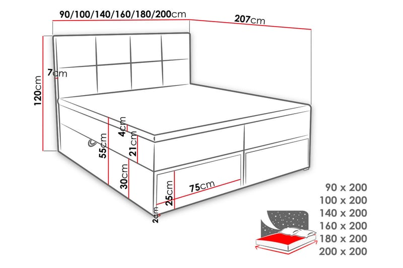 Kontinentalseng Garda Lux 200x207 cm - Hvit - Kontinentalsenger