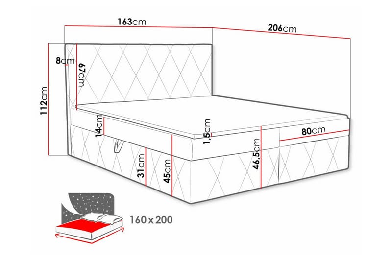 Kontinentalseng Kintore 160x200 cm - Mørkerød - Kontinentalsenger