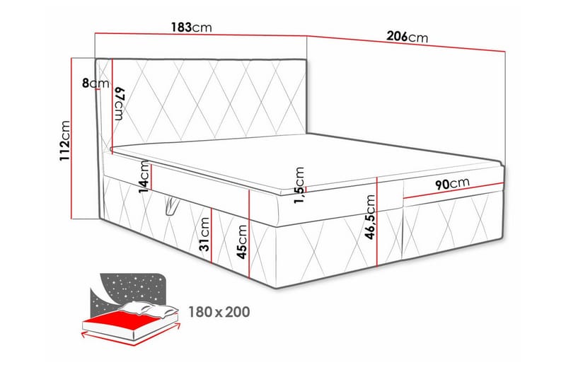 Kontinentalseng Kintore 180x200 cm - Mørkerød - Kontinentalsenger