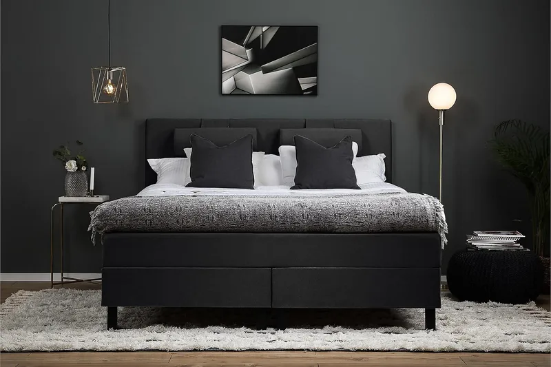 Kontinentalseng Lucky 160x200 Memory - Svart|Grå - Møbler - Senger - Kontinentalsenger