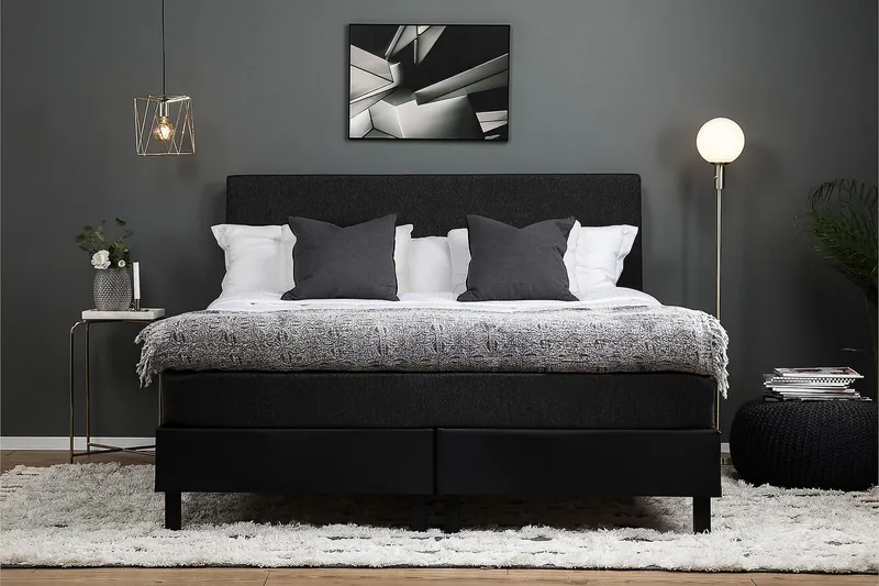 Kontinentalseng Lucky 180x200 Memory - Svart|Grå|PU - Møbler - Senger - Kontinentalsenger