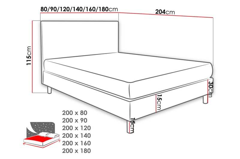 Kontinentalseng Lux 120x204 cm - Grå - Møbler - Senger - Kontinentalsenger