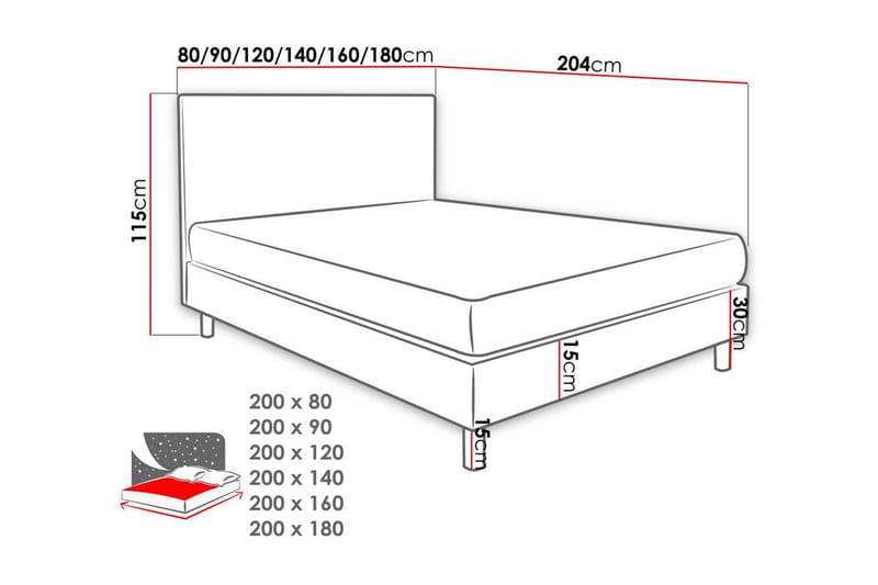 Kontinentalseng Lux 180x204 cm - Hvit - Møbler - Senger - Kontinentalsenger