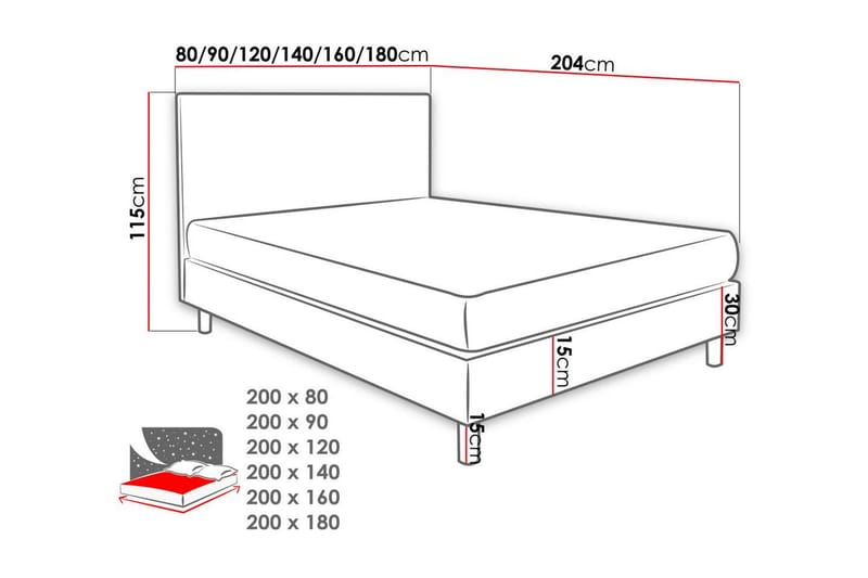 Kontinentalseng Lux 180x204 cm - Hvit - Kontinentalsenger