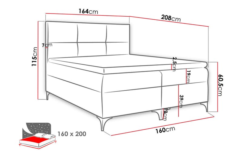 Kontinentalseng Mename 160x200 cm - Grå - Kontinentalsenger