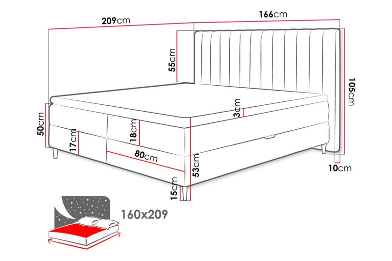 Kontinentalseng Necunecu 160x200 cm med Sengegavl Vaskbar - Grå - Kontinentalsenger