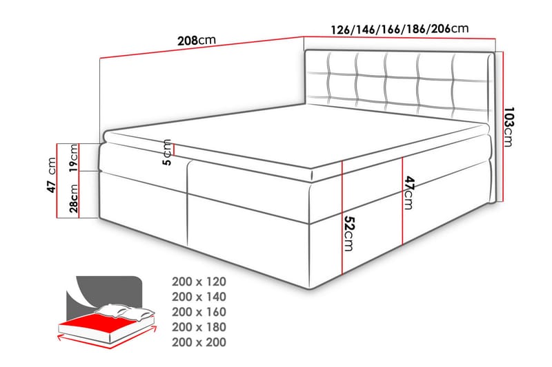 Kontinentalseng Oldereid 120x200 - Svart / Hvit - Kontinentalsenger