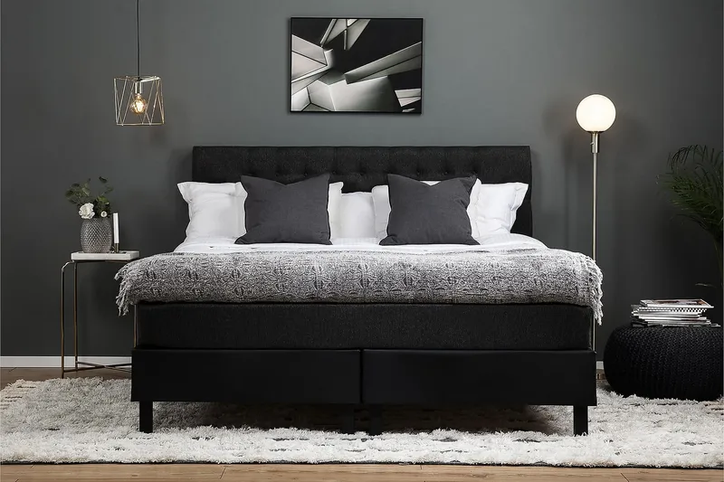 Kontinentalseng Olivia 160x200 Lateks - Svart|Grå|PU - Møbler - Senger - Kontinentalsenger