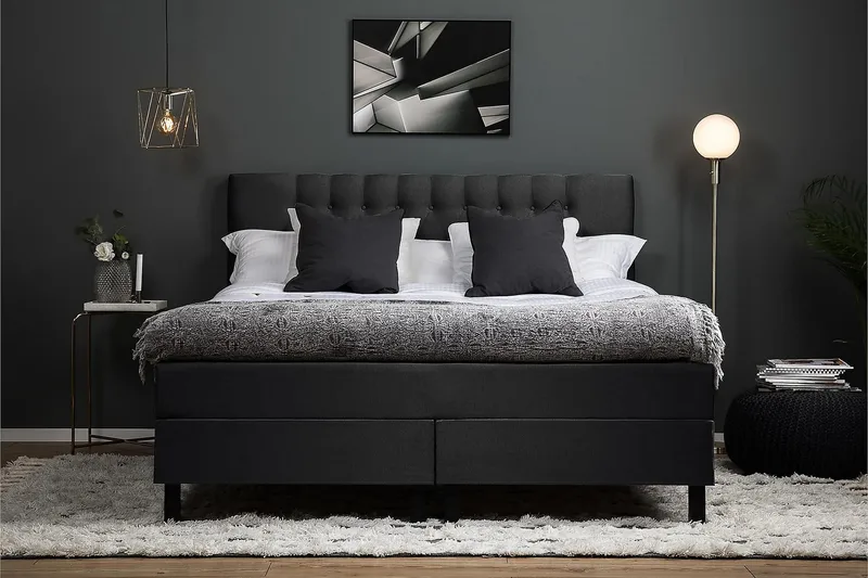 Kontinentalseng Olivia 180x200 Memory - Svart|Grå - Møbler - Senger - Kontinentalsenger