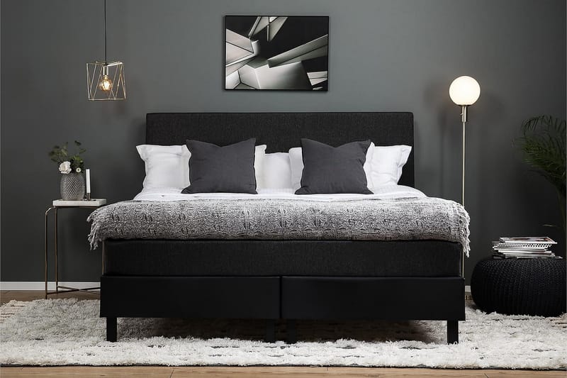 Kontinentalseng Olivia 180x200 Memory - Svart|Grå|PU - Møbler - Senger - Kontinentalsenger