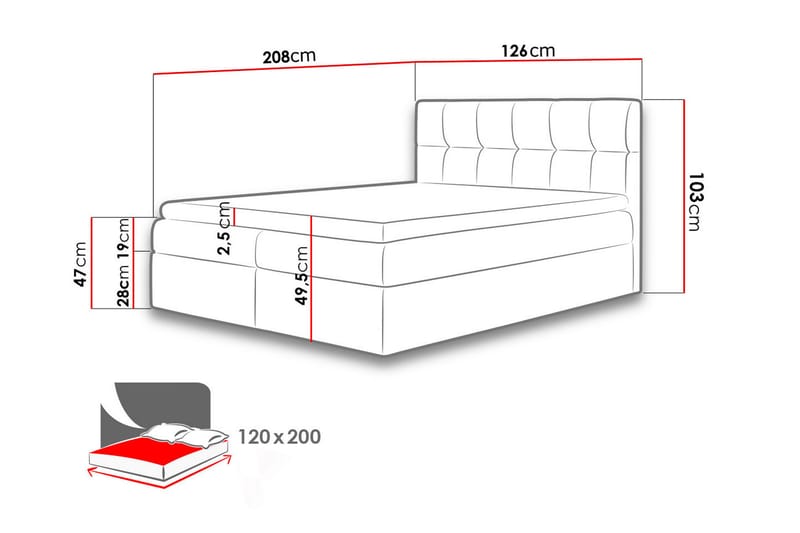 Kontinentalseng Rico 120x208 cm - Grå - Kontinentalsenger