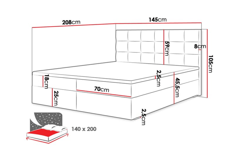 Kontinentalseng Selmes 140x200 cm med Sengegavl - Beige - Kontinentalsenger