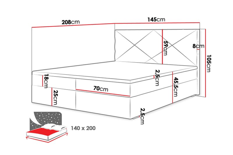 Kontinentalseng Selmes 140x200 cm med Sengegavl - Svart - Kontinentalsenger