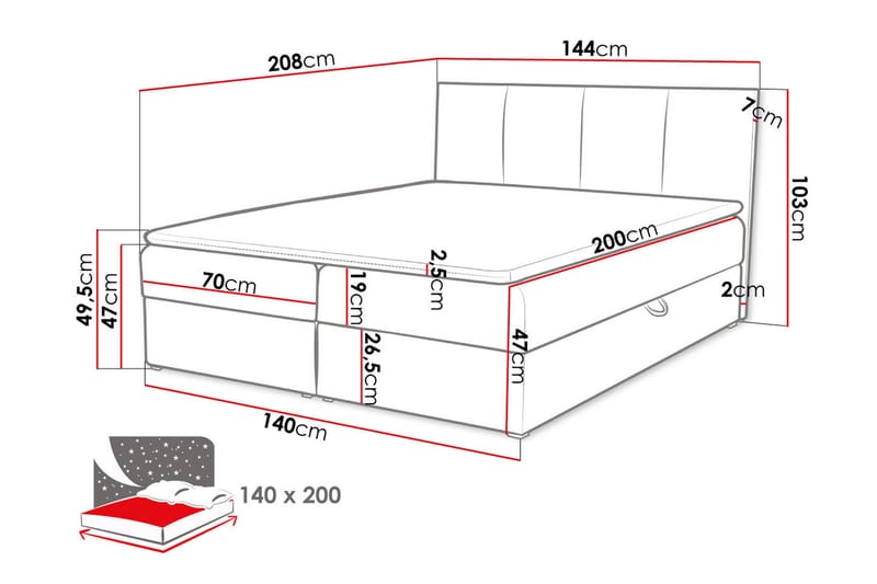 Kontinentalseng Skudderup 140x200 cm + Overmadrass - Beige - Kontinentalsenger