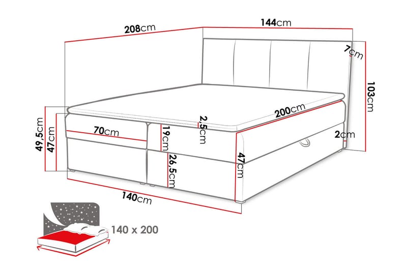 Kontinentalseng Skudderup 140x200 cm + Overmadrass - Rosa - Kontinentalsenger