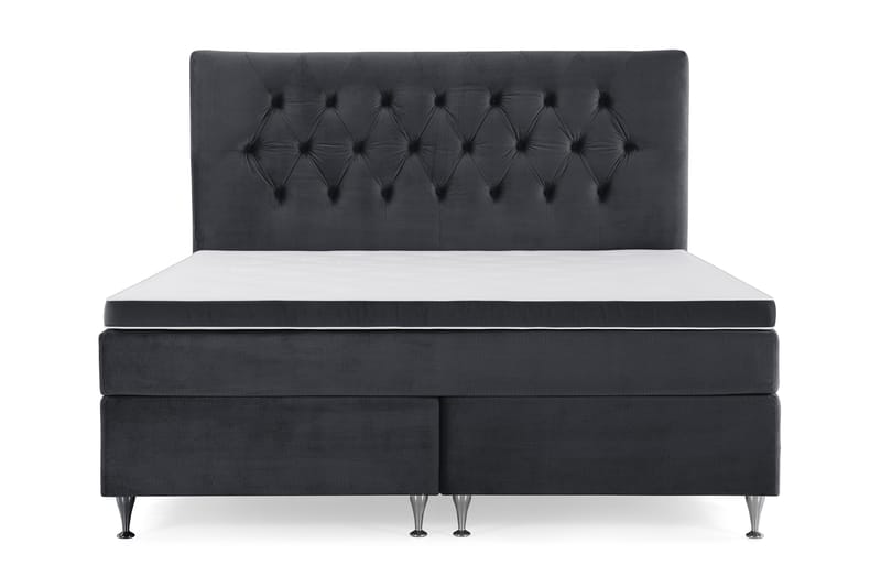 Kontinentalseng Torsö 210x210 - Svart Fløyel|Lave Sølvben - Møbler - Senger - Kontinentalsenger