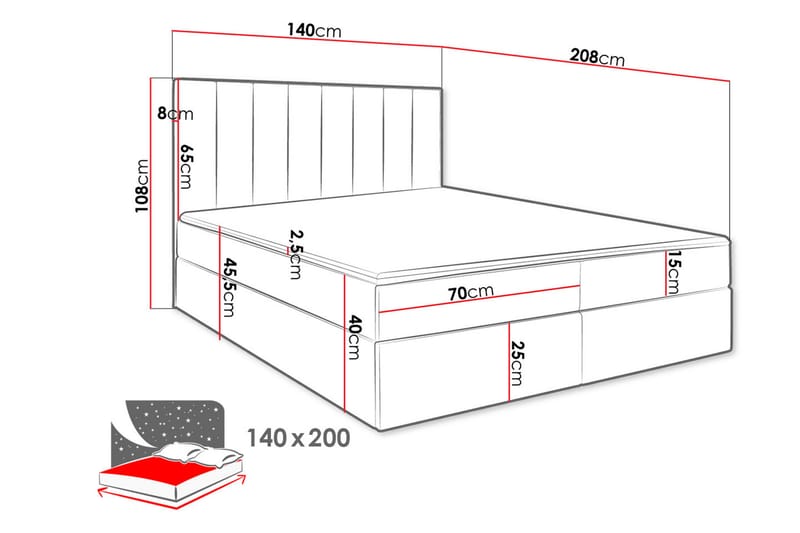 Kontinentalseng Vidin 140x200 cm Medium - Fløyel/Beige - Kontinentalsenger