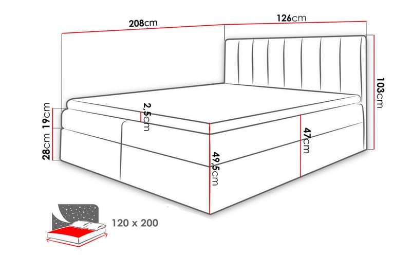 Kontinentalseng Wishon 120x200 - Grå - Kontinentalsenger - Dobbeltsenger