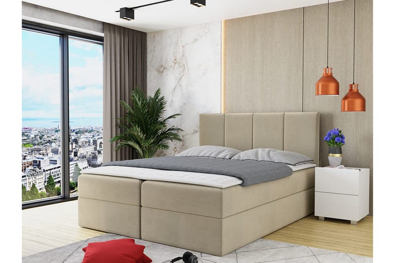 Laggano Kontinentalseng 140x200 cm + Overmadrass - Beige - Møbler - Senger - Kontinentalsenger