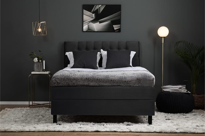 Lucky Komplett Sengepakke 120x200 Memory Diamant Sengegavl - Svart/Grå - Møbler - Senger - Enkeltsenger