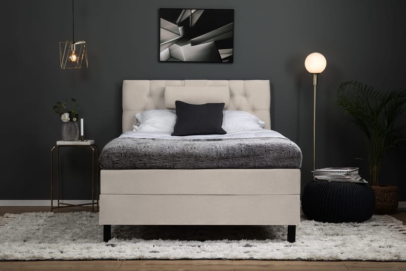 Lucky Komplett Sengepakke 120x200 Skum Diamant Sengegavl - Nakkepute Stor Beige - Møbler - Senger - Enkeltsenger